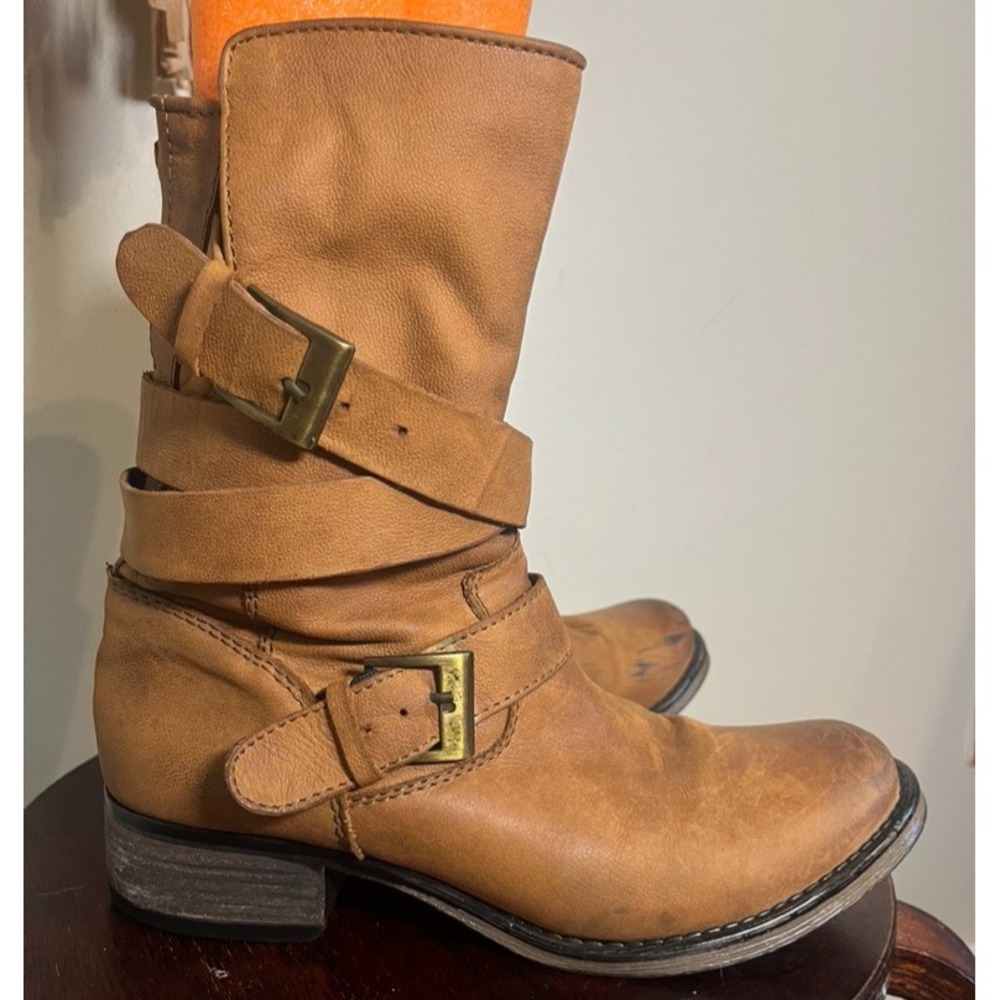 Steve Madden Brewzzer Leather Belted Moto Boot 9 Western Boho Festival Rockbilly